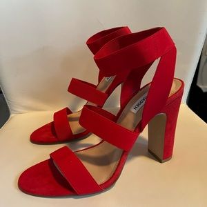 Steve Madden Red Suede Three Strap Heels